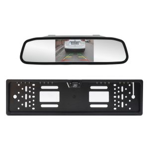 PNI Escort P25 wireless parking system with 4.3-inch display in the rearview mirror and camera in the license plate holder.