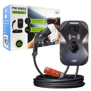 Charging station PNI KW22, 32A, 22KW, for electric cars, 85V - 415V, three-phase, Type 2 cable and 7-pin connector