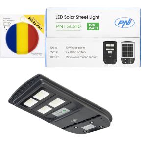 Package PNI SL210 100W Street Light Lamp with 10W Built-in Solar Panel and Sticky Pad Flag Included