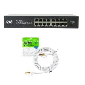 PNI SW016 Switch Package, 16 x 10/100/1000 Mbps, Gigabit, metal case and 1.5m CAT8 patch PNI U8015W