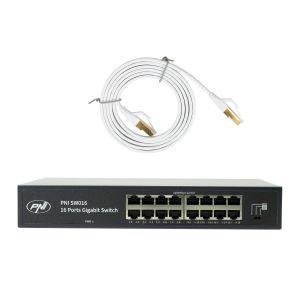 PNI SW016 Switch Package, 16 x 10/100/1000 Mbps, Gigabit, metal case and 1.5m CAT8 patch PNI U8015W